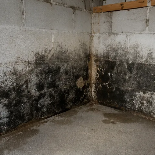 Mold growth in a basement corner found during inspection