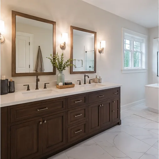Bathroom double vanity inspected in a Blaine home