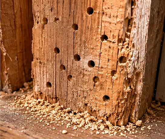 Carpenter ant damage in structural wood